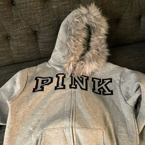 Gray Kids Hoodie with Faux Fur Hood